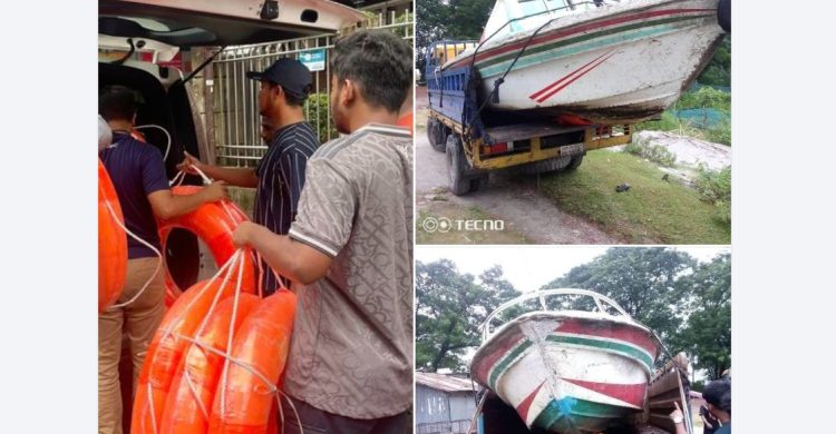 ফেনীতে দুই স্পিডবোট নিয়ে বিপদগ্রস্ত মানুষের পাশে তাসরিফ