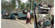 সিলেটে সড়কে উল্টে গেল জেলা পরিষদ কর্মকর্তার গাড়ি