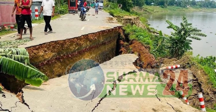 দেবে গেল বালাগঞ্জ-খসরুপুর সড়ক,দুই উপজেলার যোগাযোগ বিচ্ছিন্ন